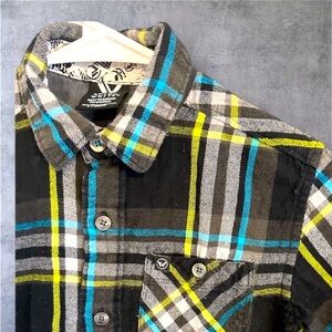 SHAUN WHITE• S•BLACK & NEON PLAID FLANNEL SHIRT